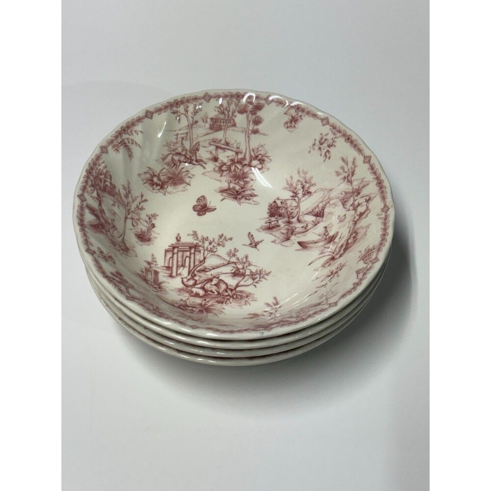 Queen's Chelsea Toile Pink Soup Cereal Fruit Bowl Set of 4 6.5" Made in Colombia